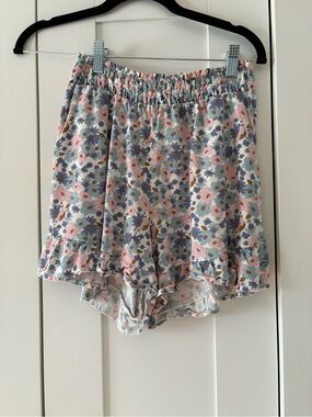 Monteau Pastel Floral Ruffle Pull-On Skort - Pink, Blue, Cream